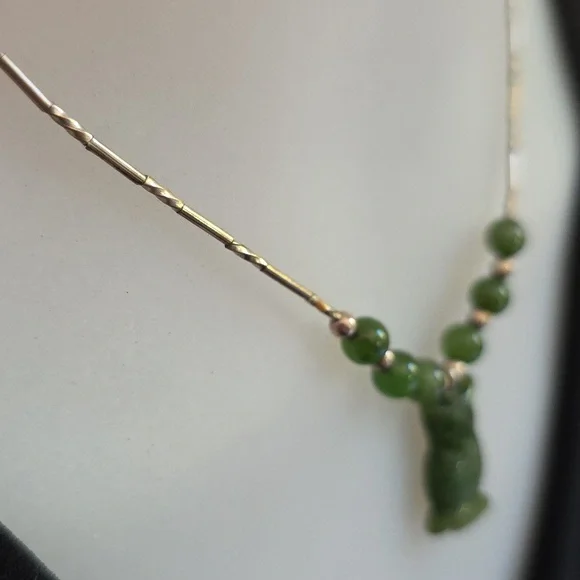 Carved Owl Sterling Silver Green Pendant Necklace - Picture 4 of 11